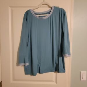 Blue Long Sleeve Top with Striped Trim